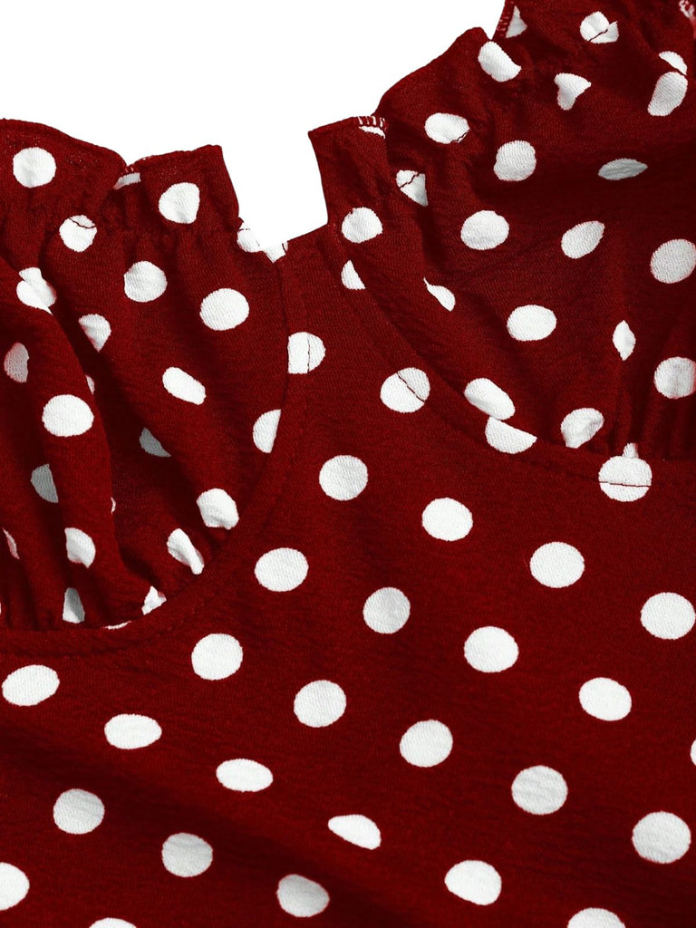 Rotes 30er Fischschwanzkleid mit Spaghettiträger und Polka-Dots