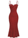 Rotes 30er Fischschwanzkleid mit Spaghettiträger und Polka-Dots
