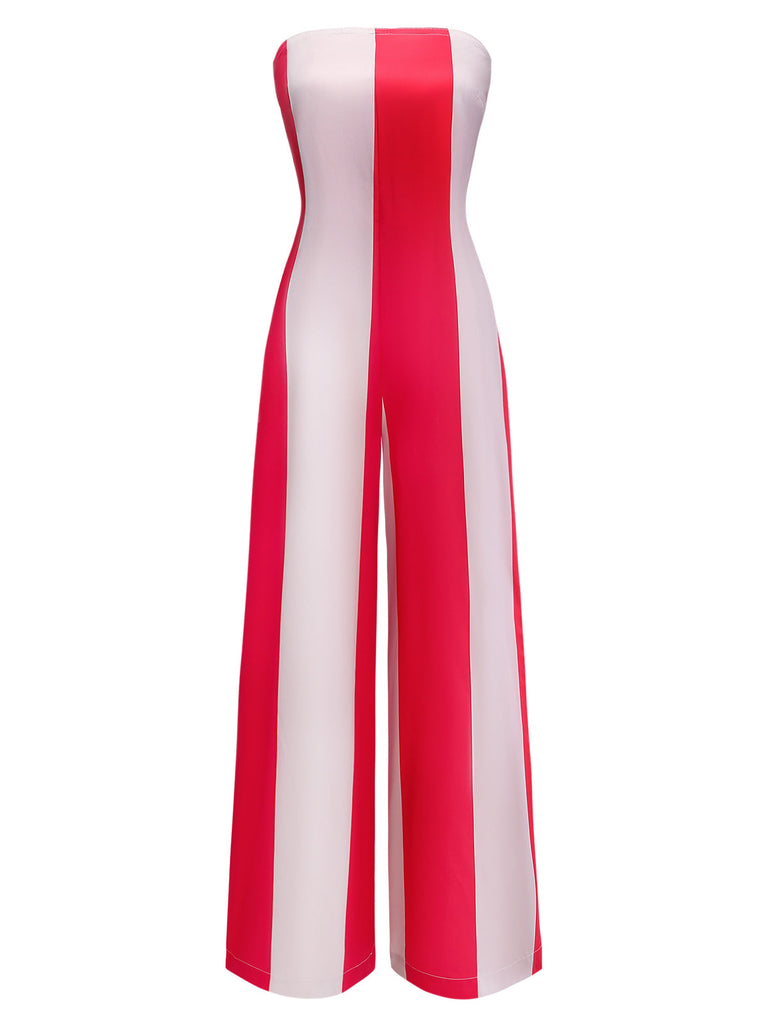 Roter 40er Jumpsuit mit trägerlos und Streifen