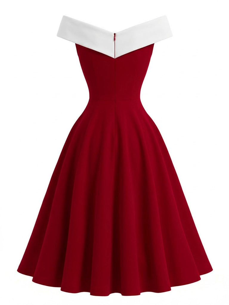Rotes Kleid mit weißem Ausschnitt auf weißem Hintergrund