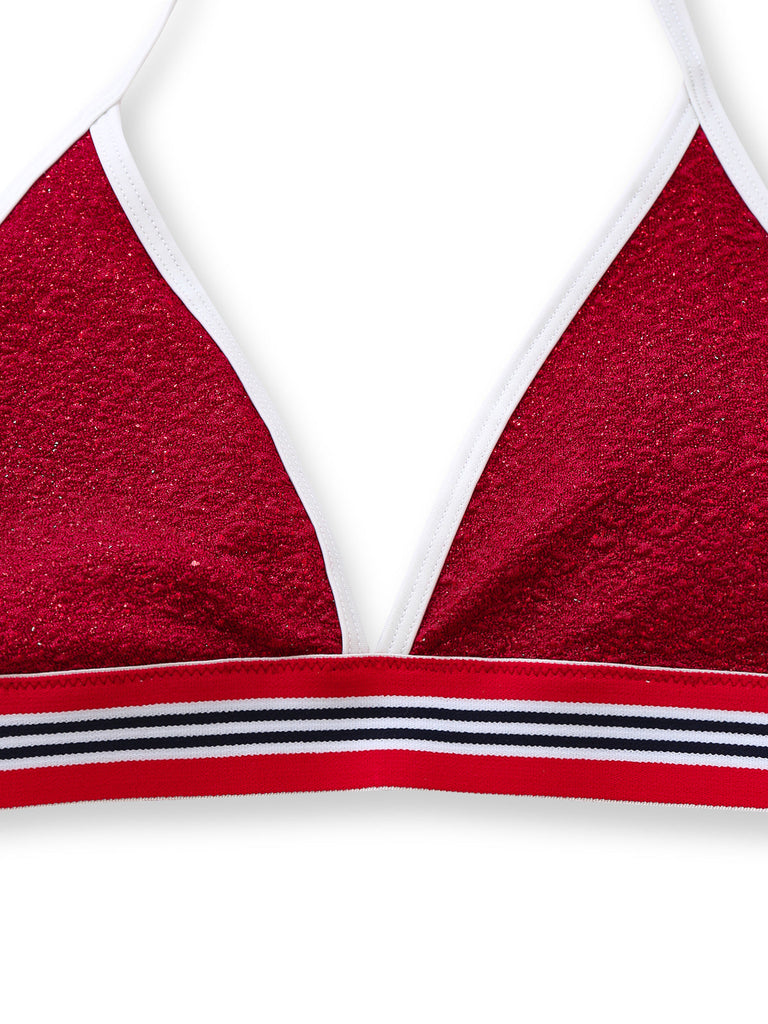 Rot 80er Bikini-Set & Shorts mit Neckholder und Hohe Taille