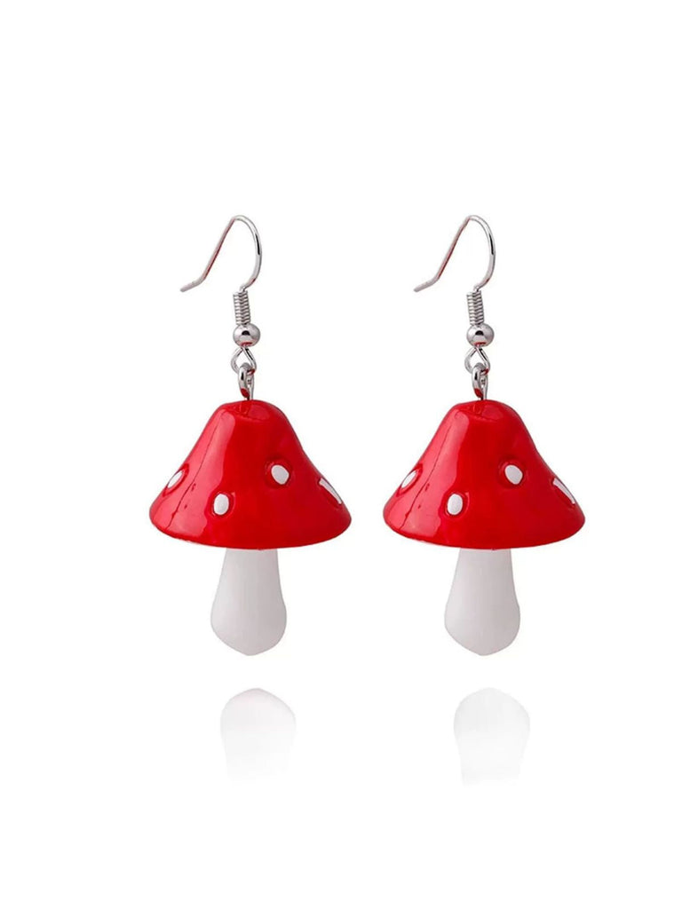 Rote Vintage Ohrringe mit 3D, Mushroom und Resin