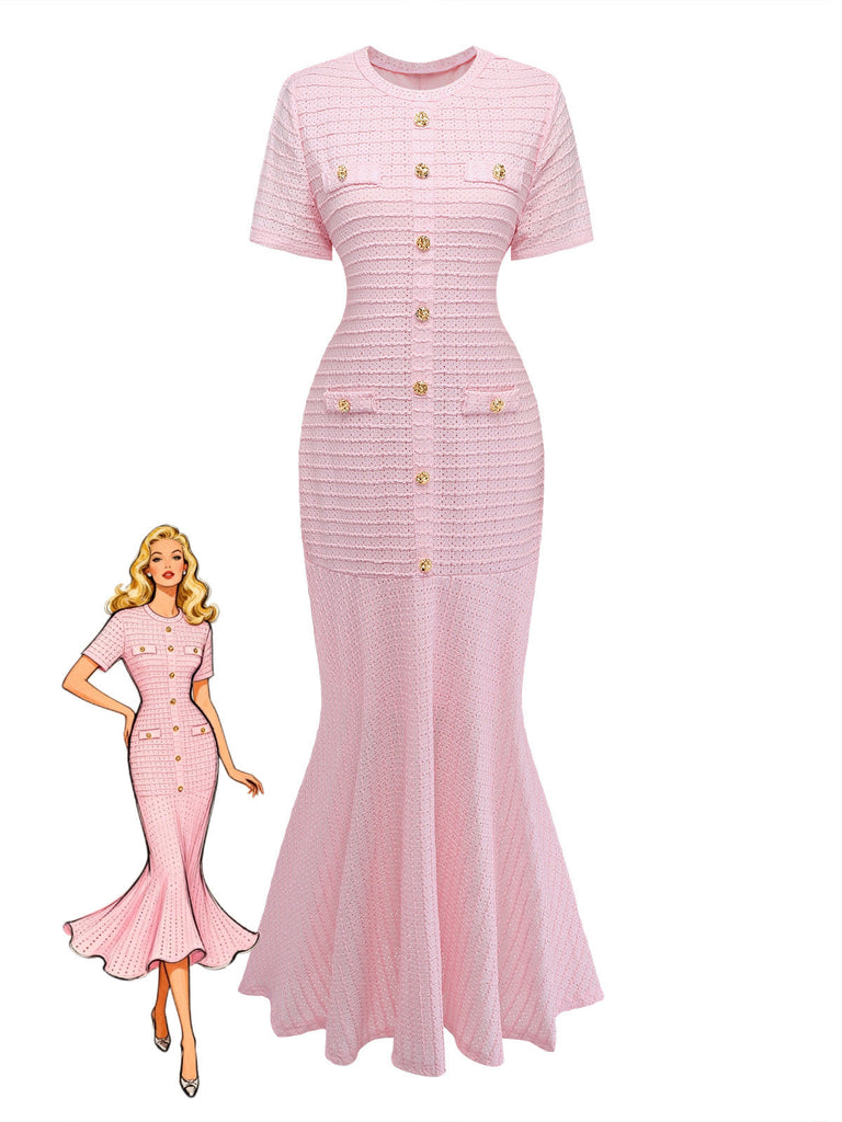 Einfarbiges, kurzärmeliges, figurbetontes Maxikleid aus den 1930er Jahren, Größe 7