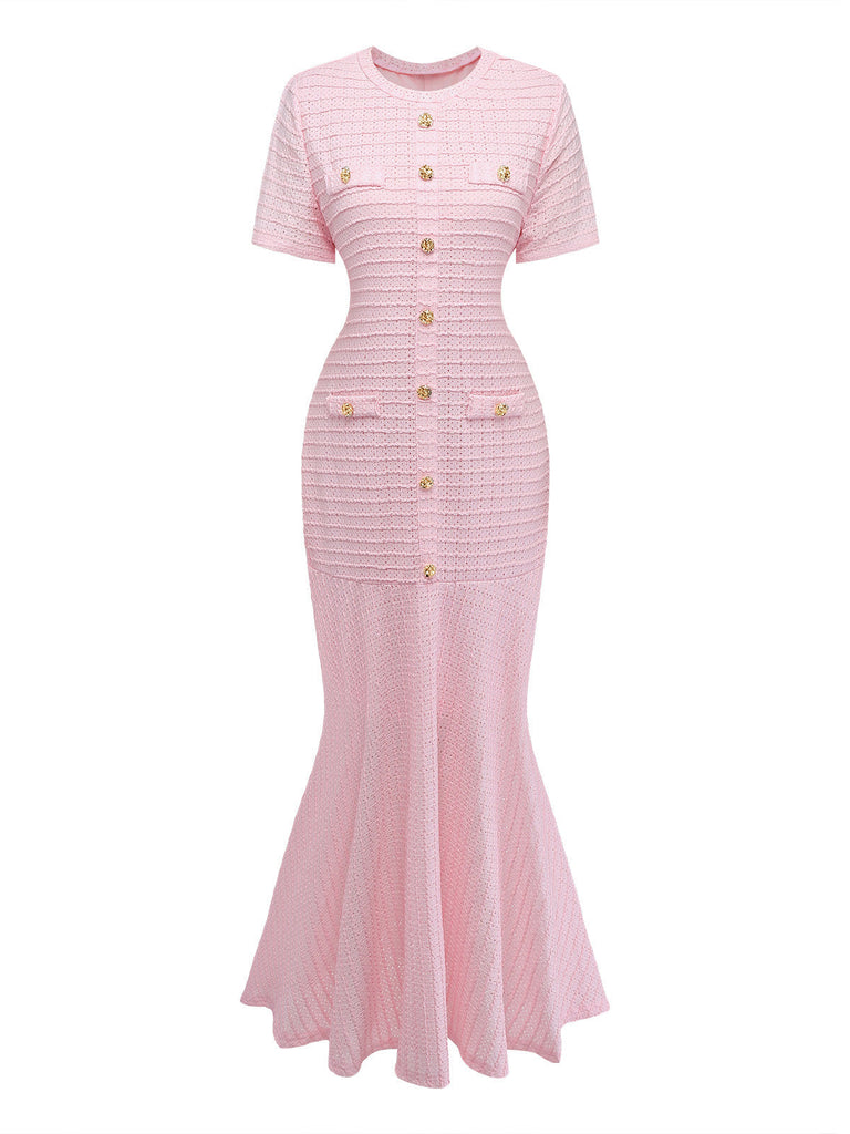 Einfarbiges, kurzärmeliges, figurbetontes Maxikleid aus den 1930er Jahren 3
