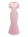 Einfarbiges, kurzärmeliges, figurbetontes Maxikleid aus den 1930er Jahren 3