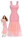 Rosa 1930er Solide Netz Patchwork Gerafft Enges Kleid
