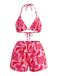 Dreiteiliges Bikini-Set mit Wellenmuster aus den 1940er Jahren, Größe 5