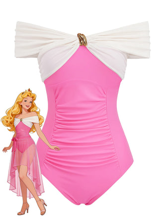 Die Prinzessin trug am Strand einen pfirsichrosa Badeanzug und ein Netz-Überwurf.