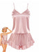 Rosa 1960er Slip Rüschen Satin Pajama Set-model
