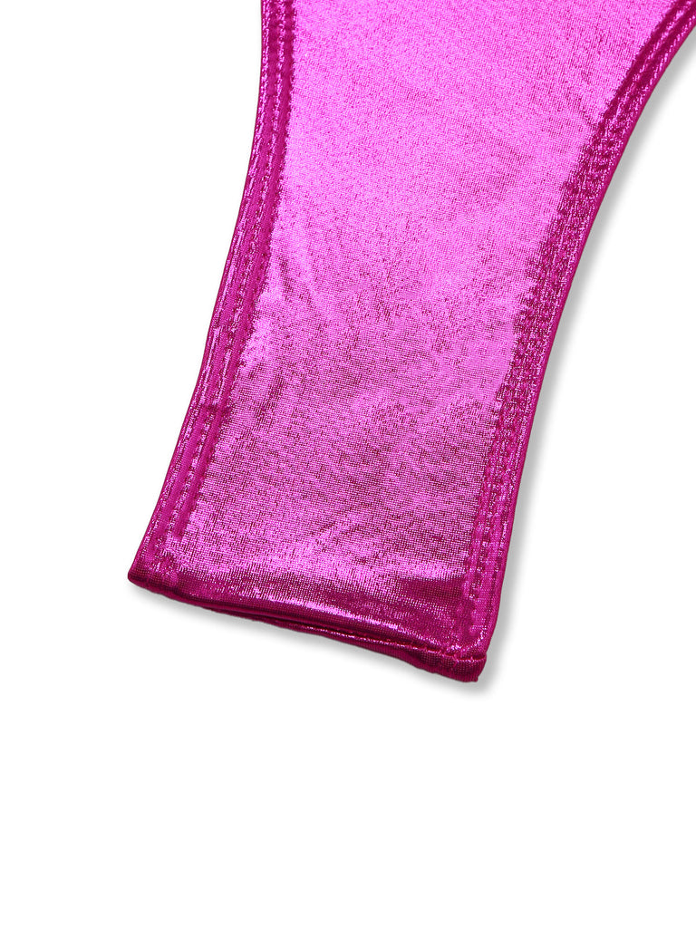 Rosaroter 70er Badeanzug mit Cut-out und Metallic