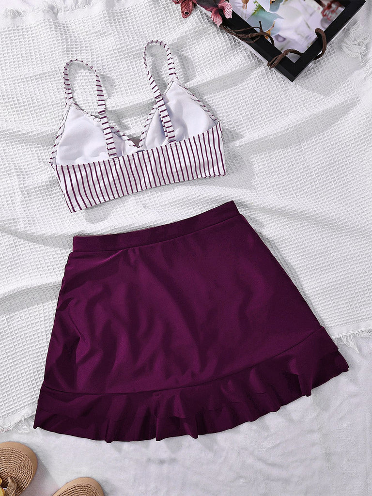 Rosa 50er Tankini-Set mit Rüschen und Kordelzug
