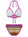 Rosarotes Boho-Bikini-Set im Stil der 1970er Jahre mit geometrischem Strickmuster und Neckholder – Rückansicht