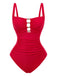 Eleganter Badeanzug im Stil der 1950er-Jahre mit Cut-outs und Raffungen zur Bauchkontrolle. Kombinieren Sie ihn mit einem Sonnenhut für einen glamourösen Retro-Look am Pool.