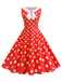 Rot 1950er Polka Dot Peter-Pan-Kragen Ärmelloses Kleid