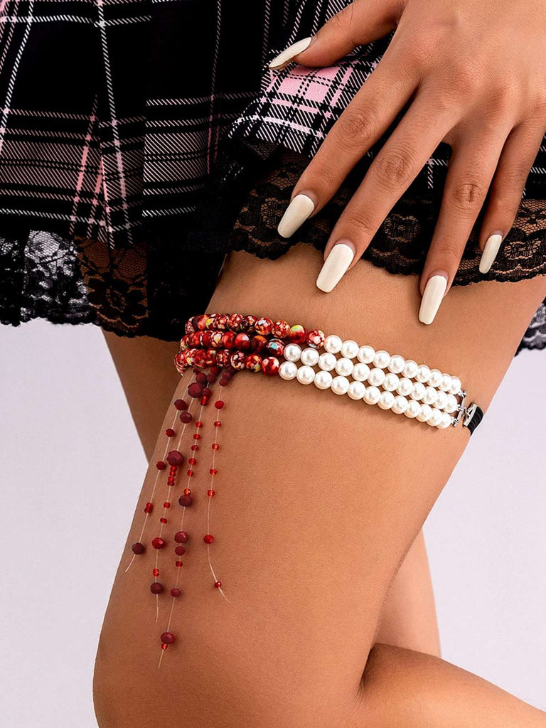 Gothic Vielschichtig Perlen Blutstropfen Anhängerin Beinring