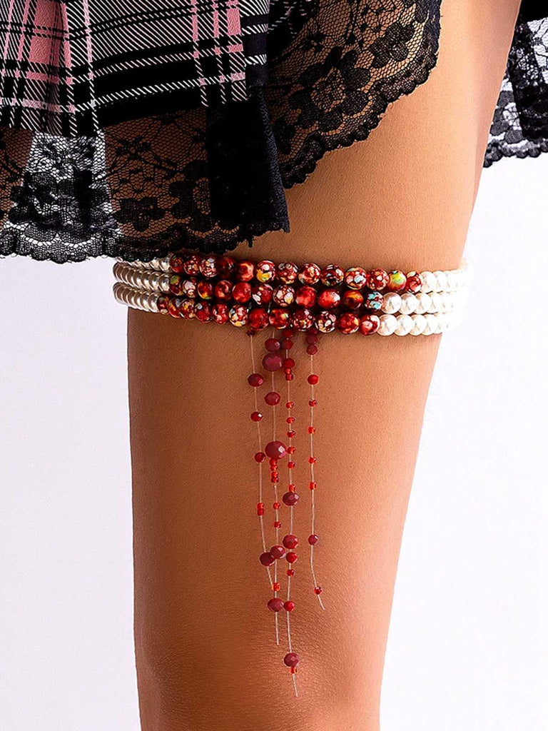 Gothic Vielschichtig Perlen Blutstropfen Anhängerin Beinring