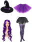 Lila Halloween-Hexen-Accessoire-Set mit Hut und Perücke