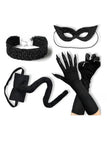 Schwarzes Katzen-Kostüm Accessoire-Set mit Maske