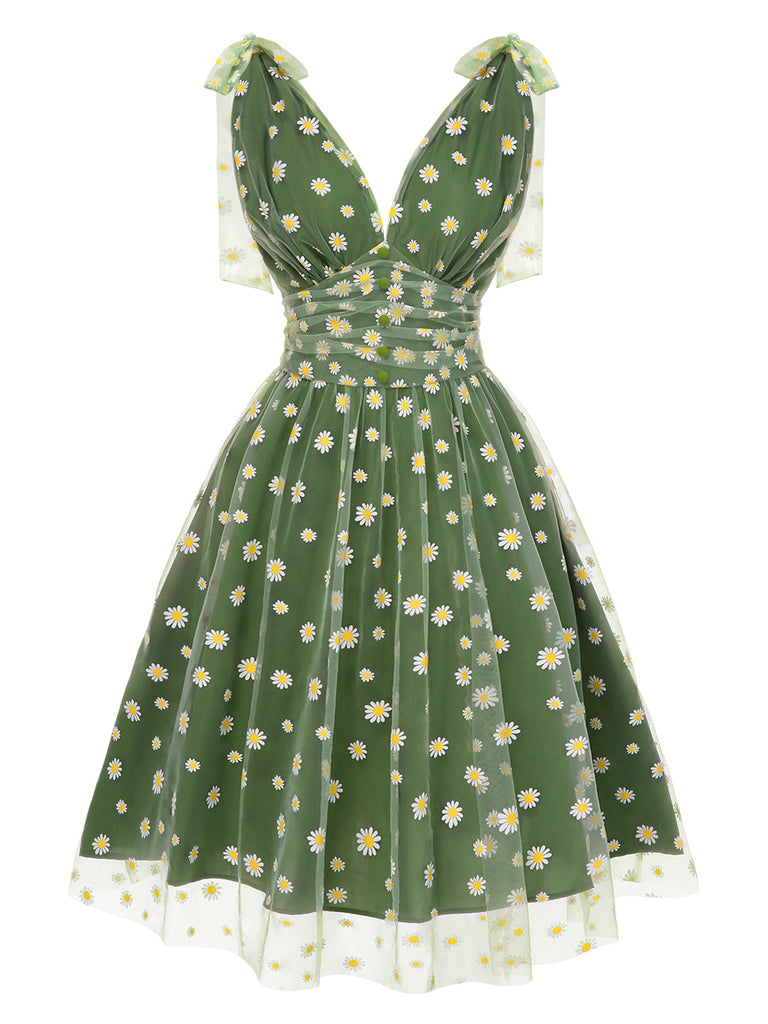 [Vorverkauf] Grün 1950er Erdbeer Netz Swing Kleid