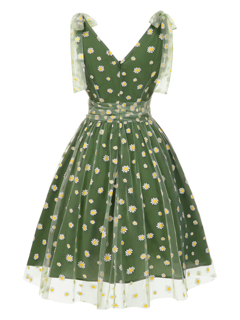 [Vorverkauf] Grün 1950er Erdbeer Netz Swing Kleid