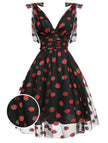 [Vorverkauf] Schwarz 1950er Erdbeer Netz Swing Kleid