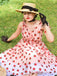 Rosa 1950er Erdbeer Netz Swing Kleid