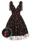 Schwarze 1950er Kirsche Netz Swing Kleid