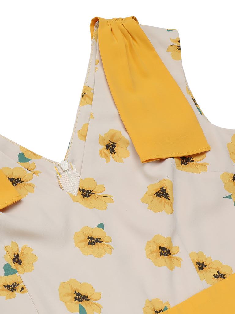 Gelber 1940er V-Ausschnitt Sonnenblumen Jumpsuit