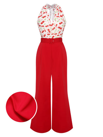 Roter 1950er Kirschgürtel Halter Jumpsuit