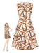 Gelbes 1960er Stehkragen bedrucktes plissiertes Kleid