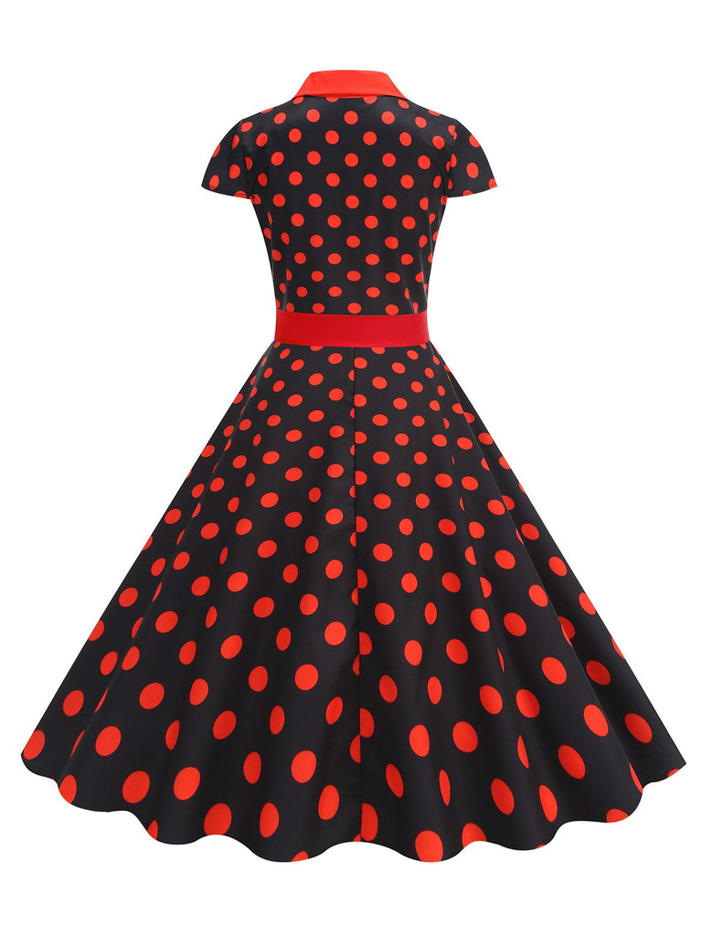 1950er Revers Polka Dots Bogen Swing Kleid