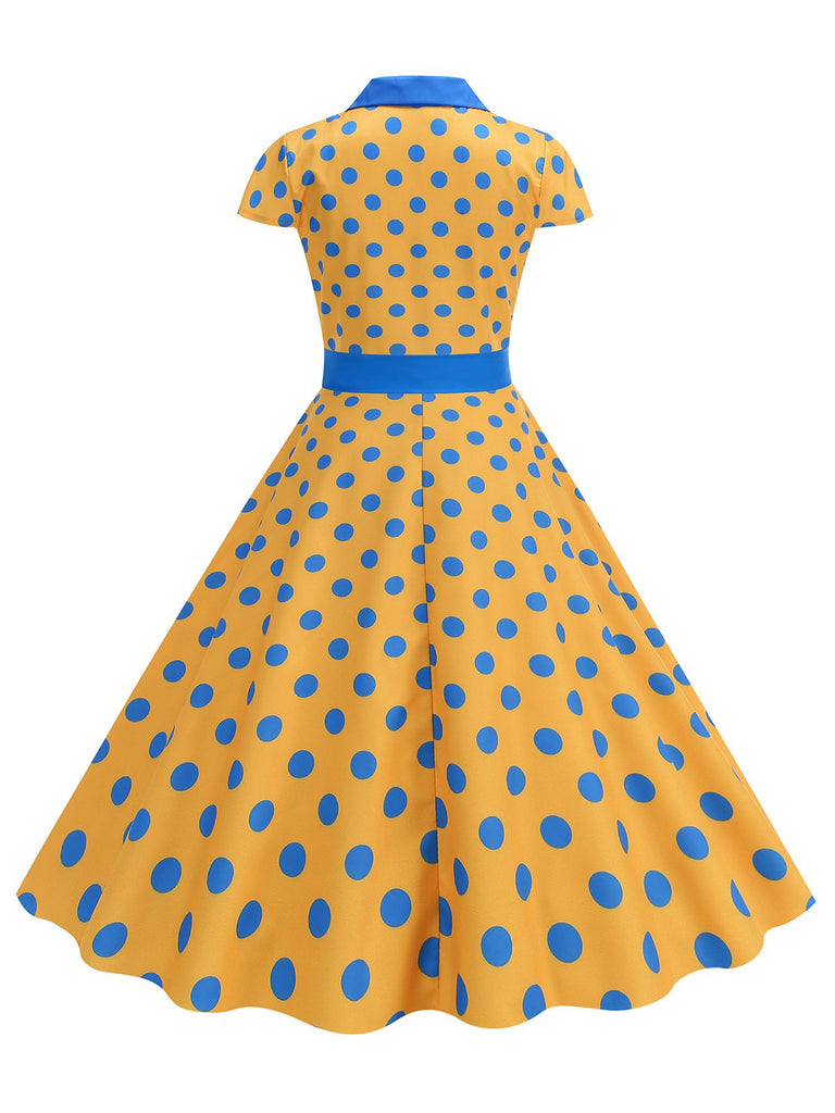 1950er Revers Polka Dots Bogen Swing Kleid