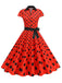 1950er Revers Polka Dots Bogen Swing Kleid