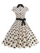 1950er Revers Polka Dots Bogen Swing Kleid