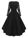 Schwarz 1950er Spitze Patchwork Swing Kleid