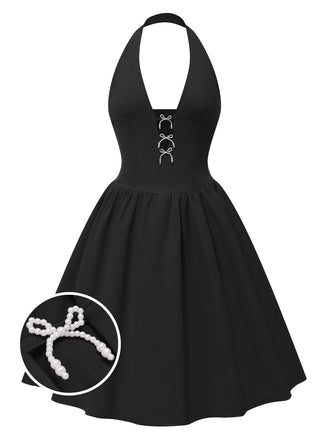 1950er Solide Perle Bogen Halter Kleid