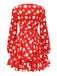 Rot 1950er Polka Dot V-Ausschnitt Gesmokt Kleid