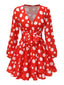 Rot 1950er Polka Dot V-Ausschnitt Gesmokt Kleid