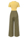 Gelb 1930er Plaid Schlüsselloch-Ausschnitt Jumpsuit