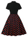 Schwarz 1950er Krawattenhals Herzen Dots Kleid