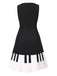 Schwarz 1960er Boot Ausschnitt Klaviertaste Patchwork Kleid