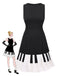 Schwarz 1960er Boot Ausschnitt Klaviertaste Patchwork Kleid