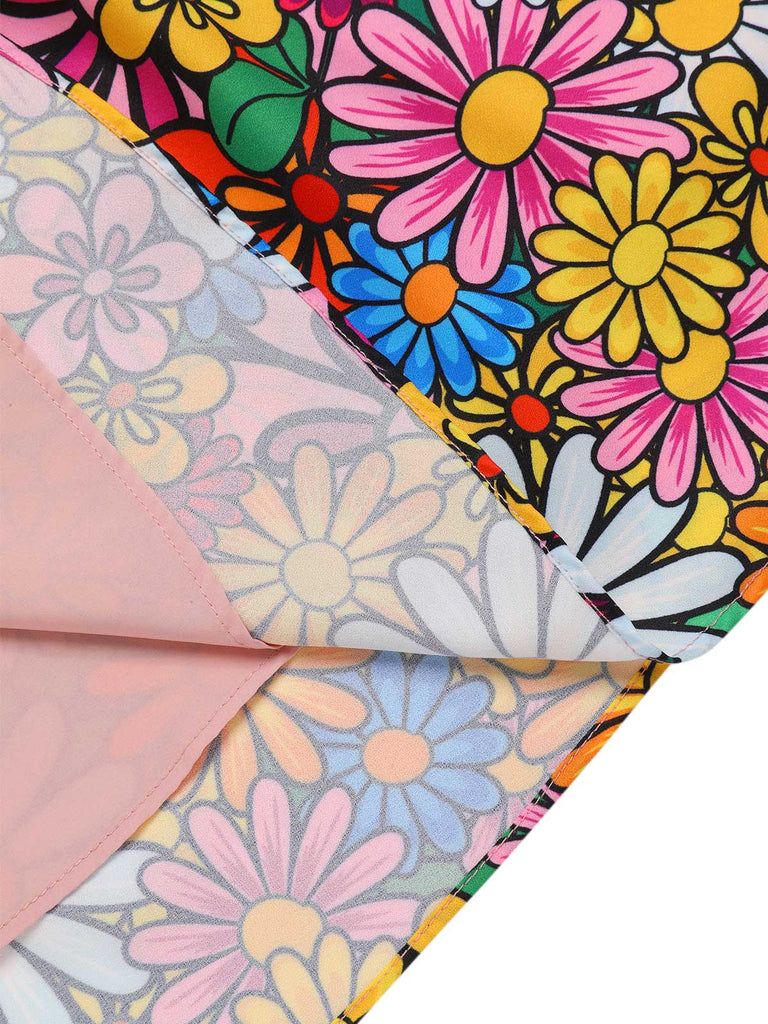 1960er Ausgestellte Ärmel Bunt Kleine Blumen Kleid