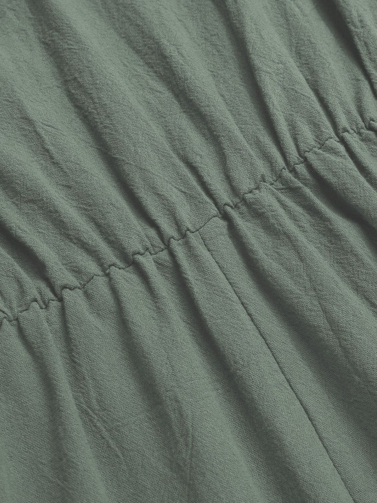 1950er Solide V-Ausschnitt Baumwolle Volantärmel Romper