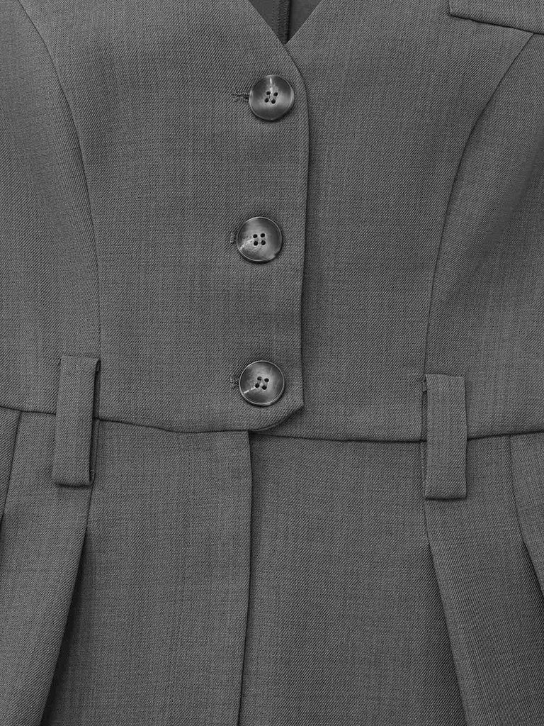 Grau 1930er Solide Ärmellos Büro Gürtel Jumpsuit