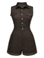 Braun 1970er Solide Baumwolle Ärmellos Denim Romper