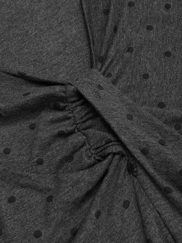 Grau 1960er Tupfen V-Ausschnitt Enges Kleid