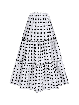 Weiß 1970er Schichtung Saum Tupfen Rock