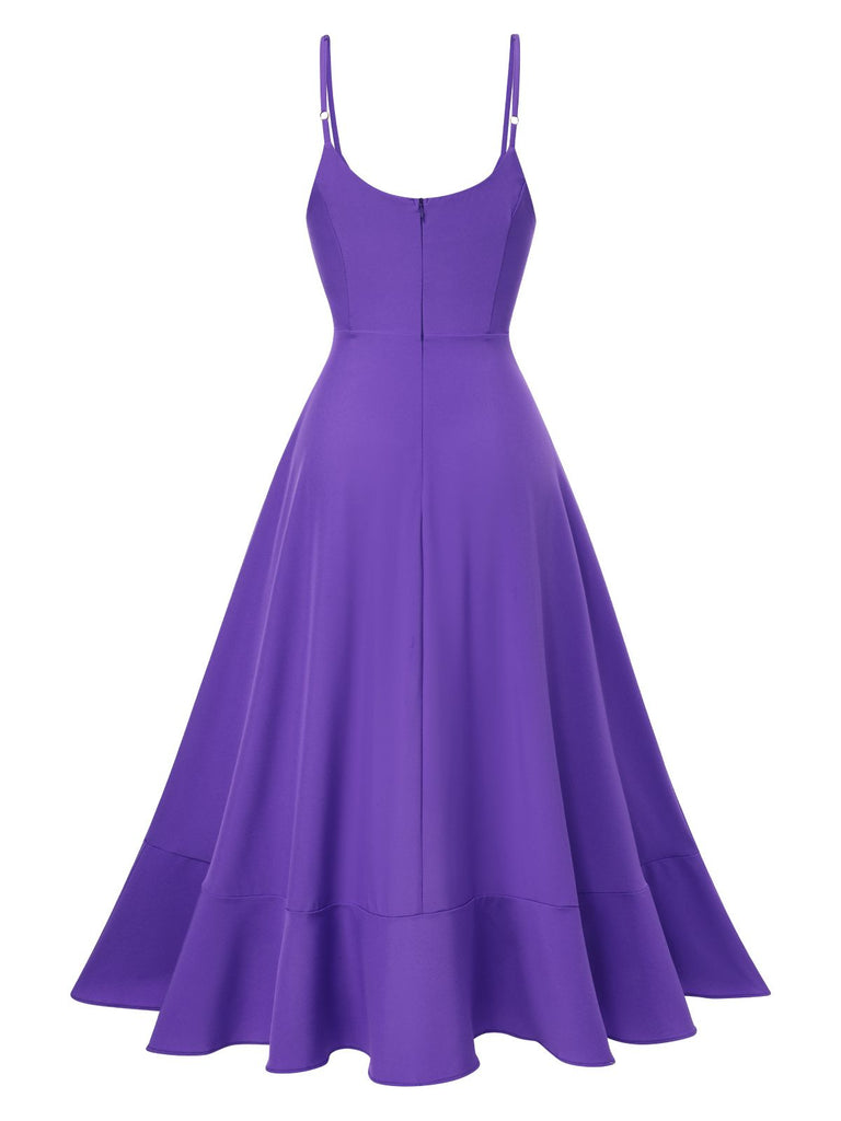 1950er Solide Unregelmäßiger Saum Spaghetti Träger Kleid