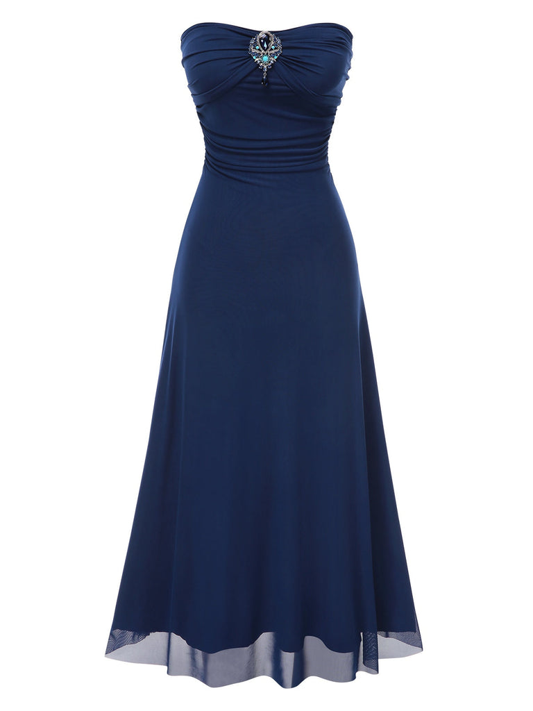 Blau 1930er Edelstein Netz Bandeau Kleid mit Schal